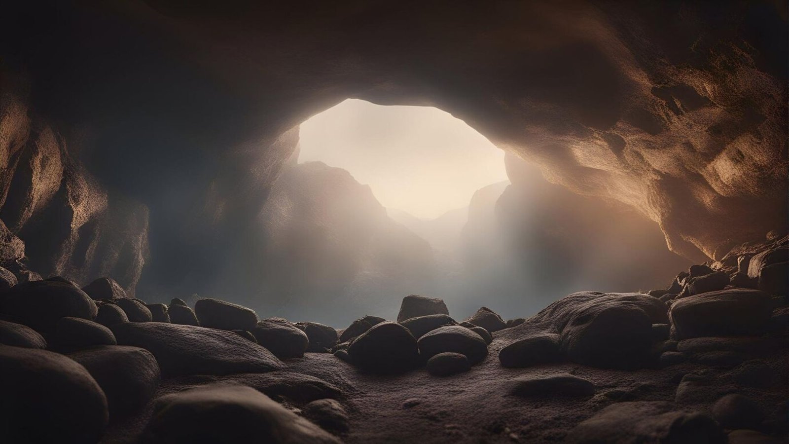 cave with rocks and light coming through the hole 
